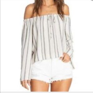 3/$20 NEW BILLABONG Cream Blue Striped Off Shoulder Top